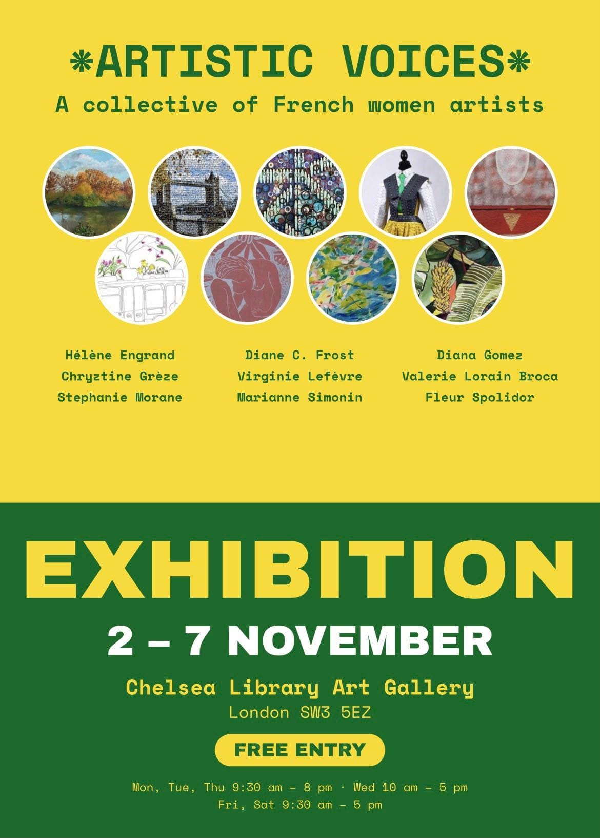 Affiche de l'exposition Artistic Voices à la Chelsea Library, du 2 au 7 novembre 2026