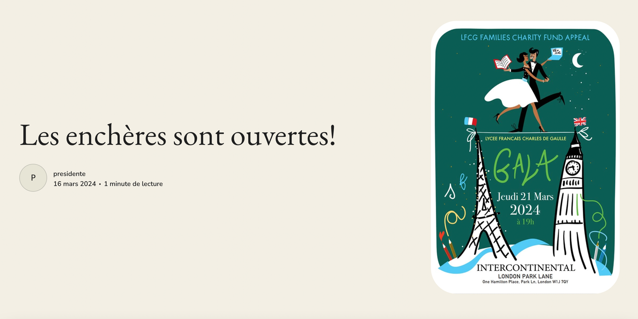 Les enchères sont ouvertes ! Participez au gala de charité du Lycée Français et faites la différence